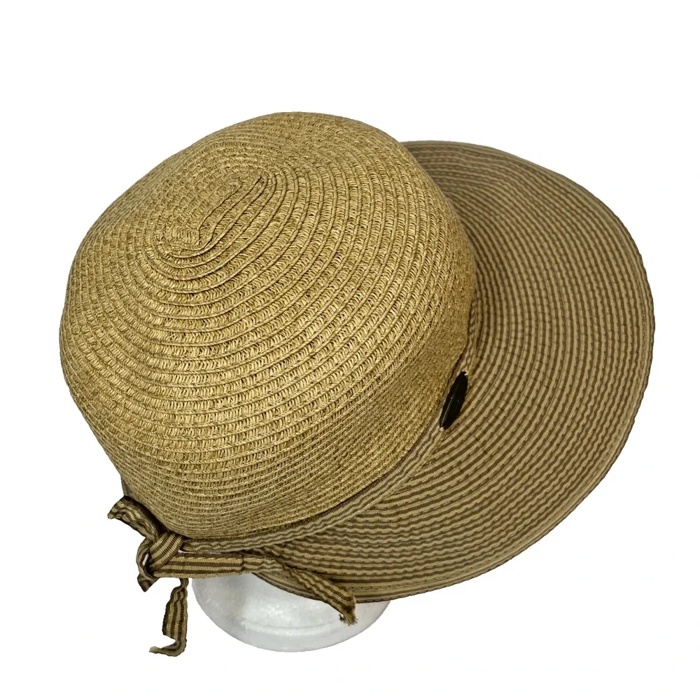 CAPPELLI Strawworld Women's Straw HAT with Striped Fabric Ribbon Detail BEIGE